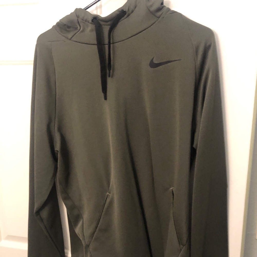 Men Army Green Nike Large Hoodie athletic dri fit
